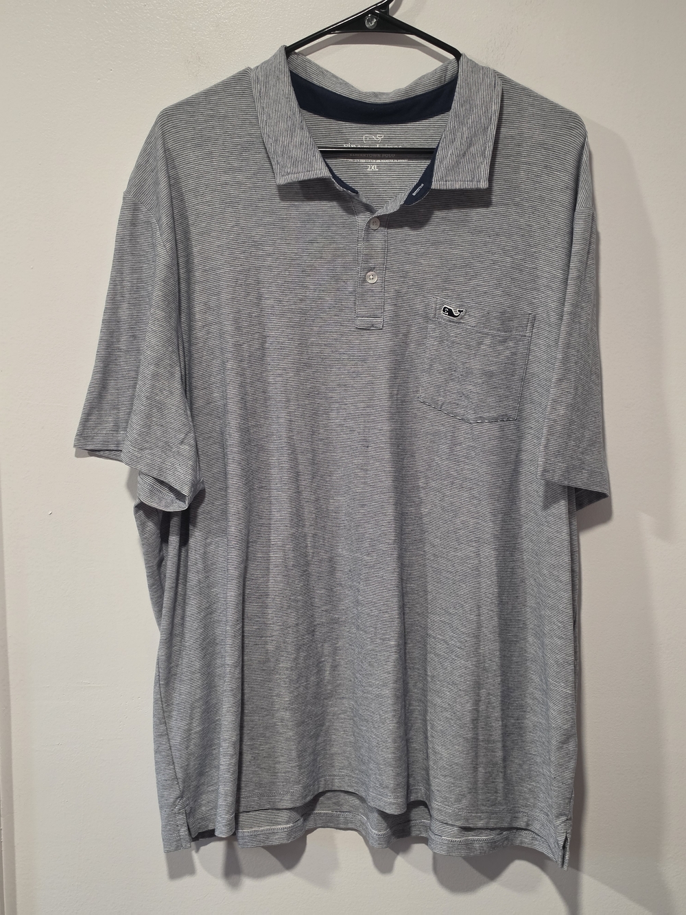 Vineyard Vines Navy & Light Gray Men's Striped Pima Cotton Blend Polo Size 2XL